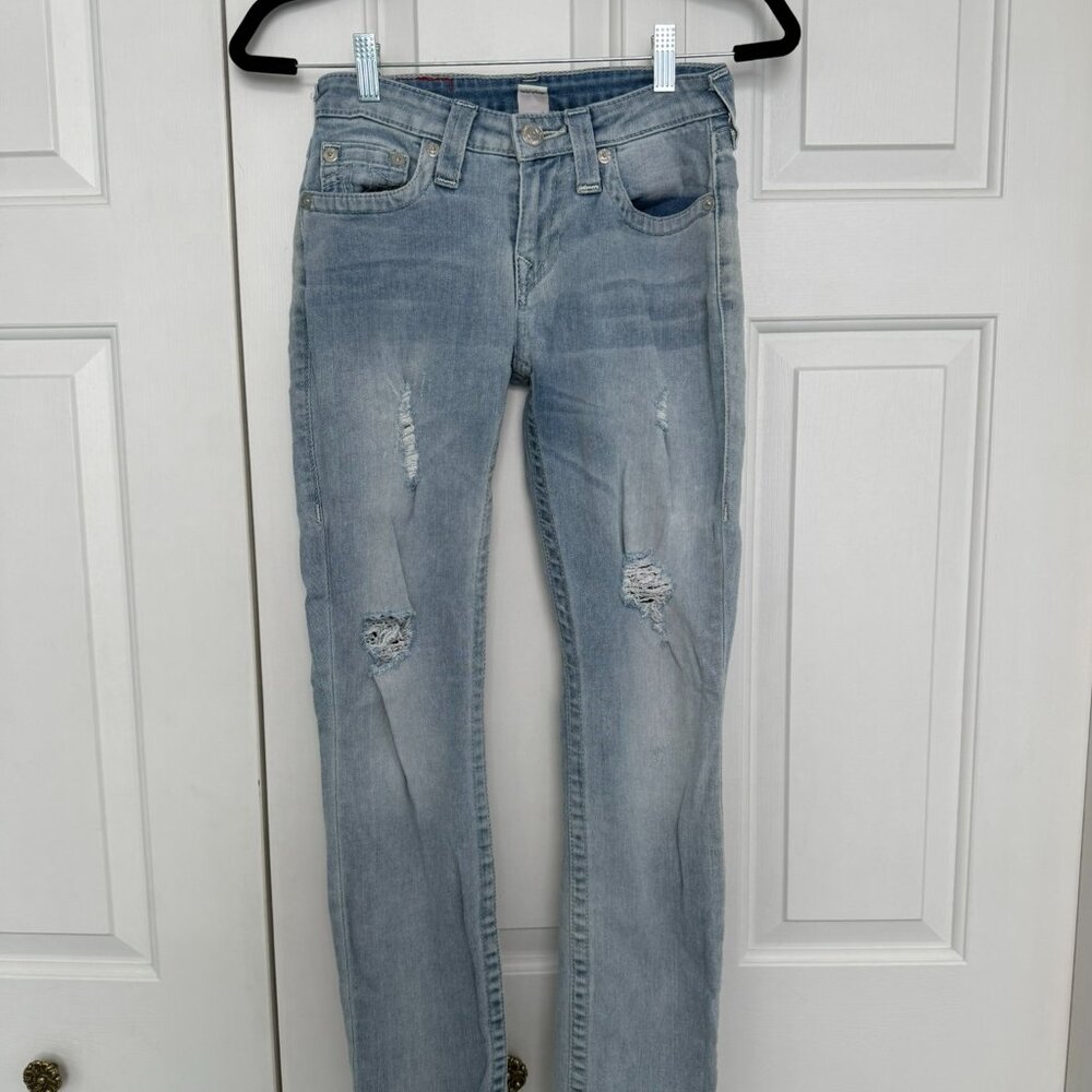 True Religion Distressed Curvy Skinny Mid-Rise Jeans — Size 25